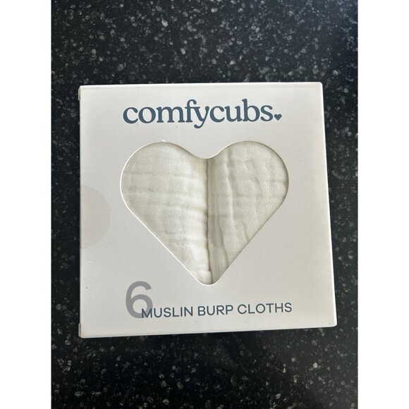 New Comfycubs 6 White Muslin Burp Cloths  Cotton 20x10 Inches - Picture 1 of 4